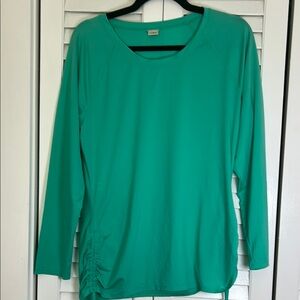 L.L. Bean Long Sleeve Active Top -‎ Aqua, Ruched Sides, Size Large